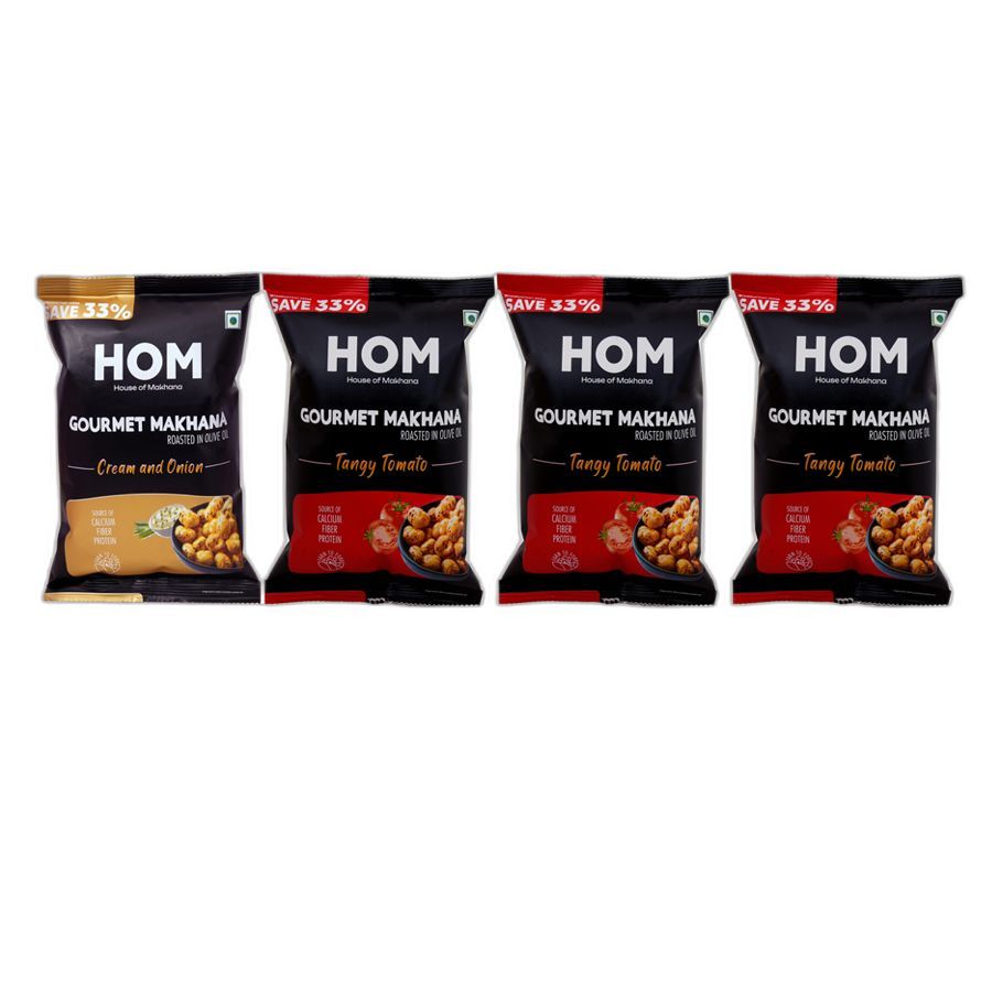 Gourmet Makhana (Pack of 4) with Flavours of Cream & Onion, 3 Tangy Tomato. - 56 gm view 2
