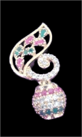 14K White Gold Plated Leaf Shape Cubic Zirconia and Ruby Dangle Earrings view 2