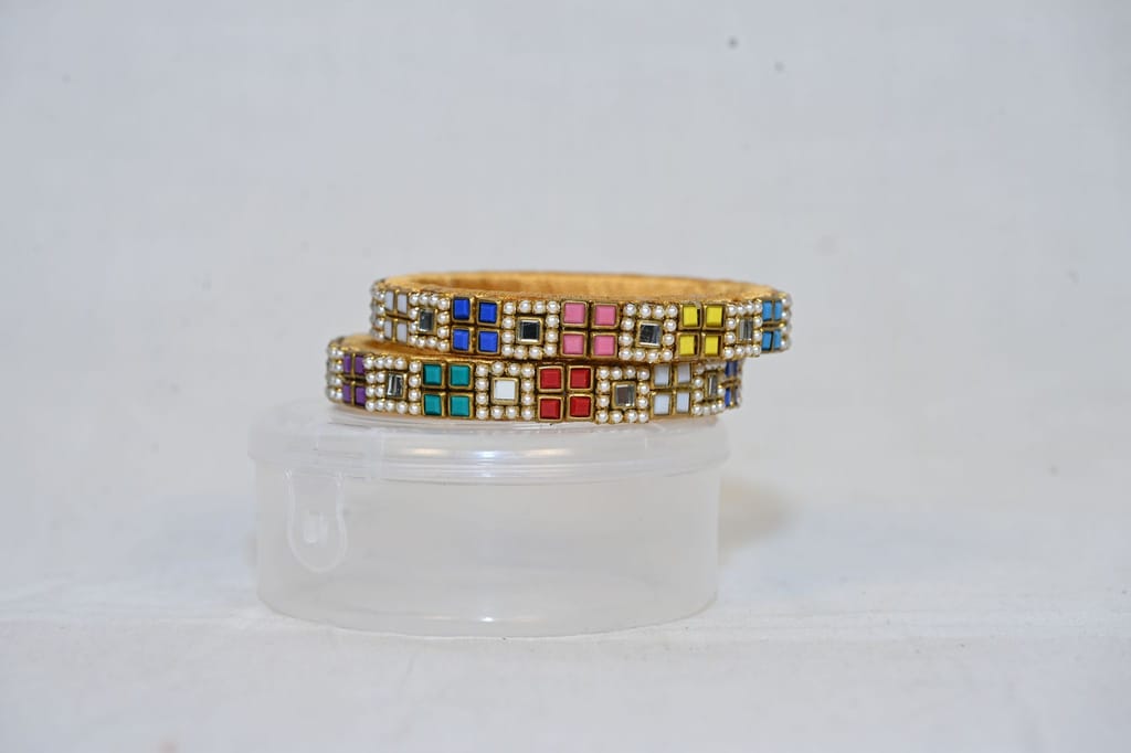 Gold Plated Multicolor Square Bangle Set view 2