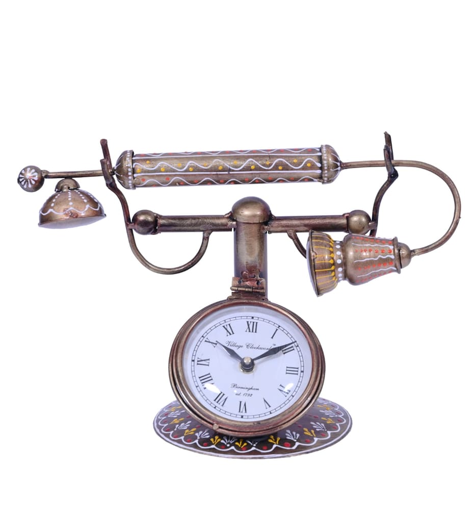 Antique Handicraft Metal Table Pen Stand with Clock for Home Decor, Office Decor and Interior Decor, Metal Decorative Table Clock for Study Room, Living Room, Guest Room view 2