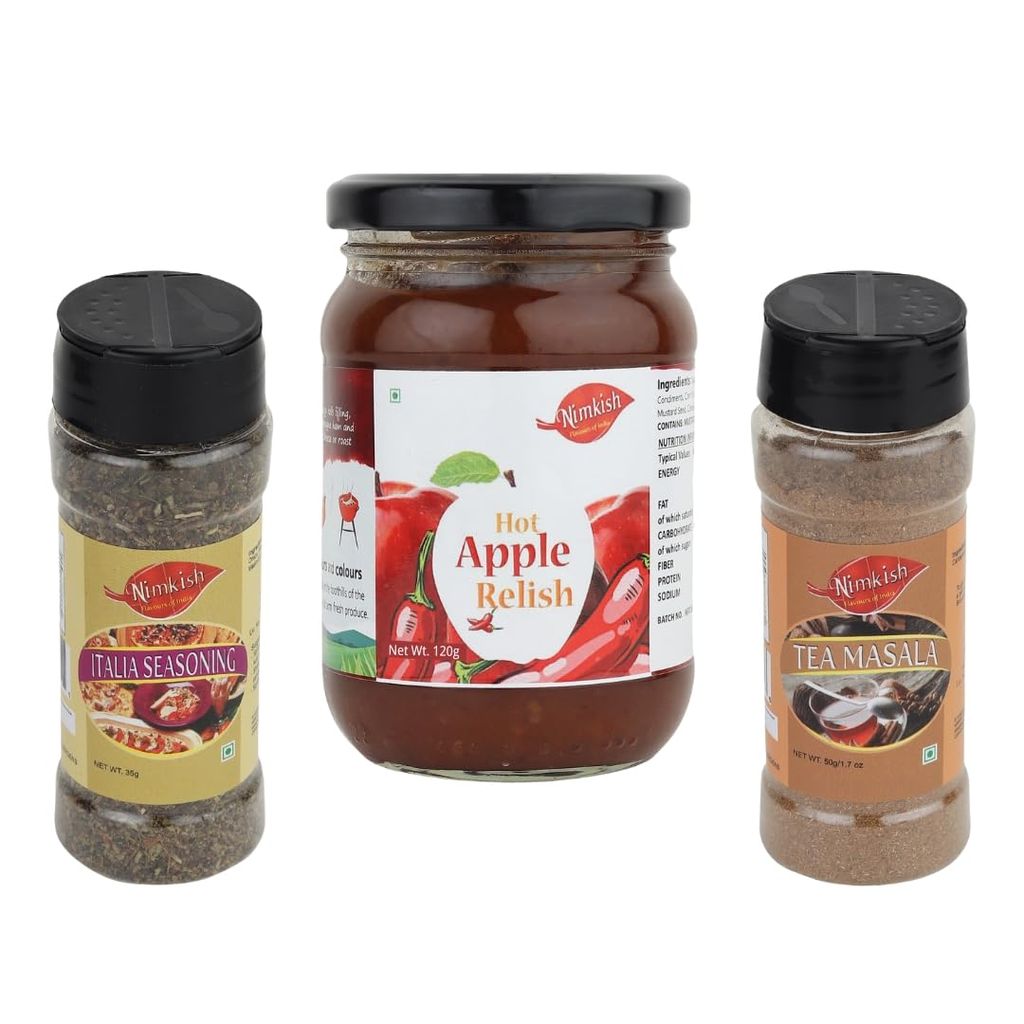 Nimkish Breakfast Essentials Combo Pack | Tea Masala, Italian Seasoning &Hot Apple Relish | Gourmet Morning Kit