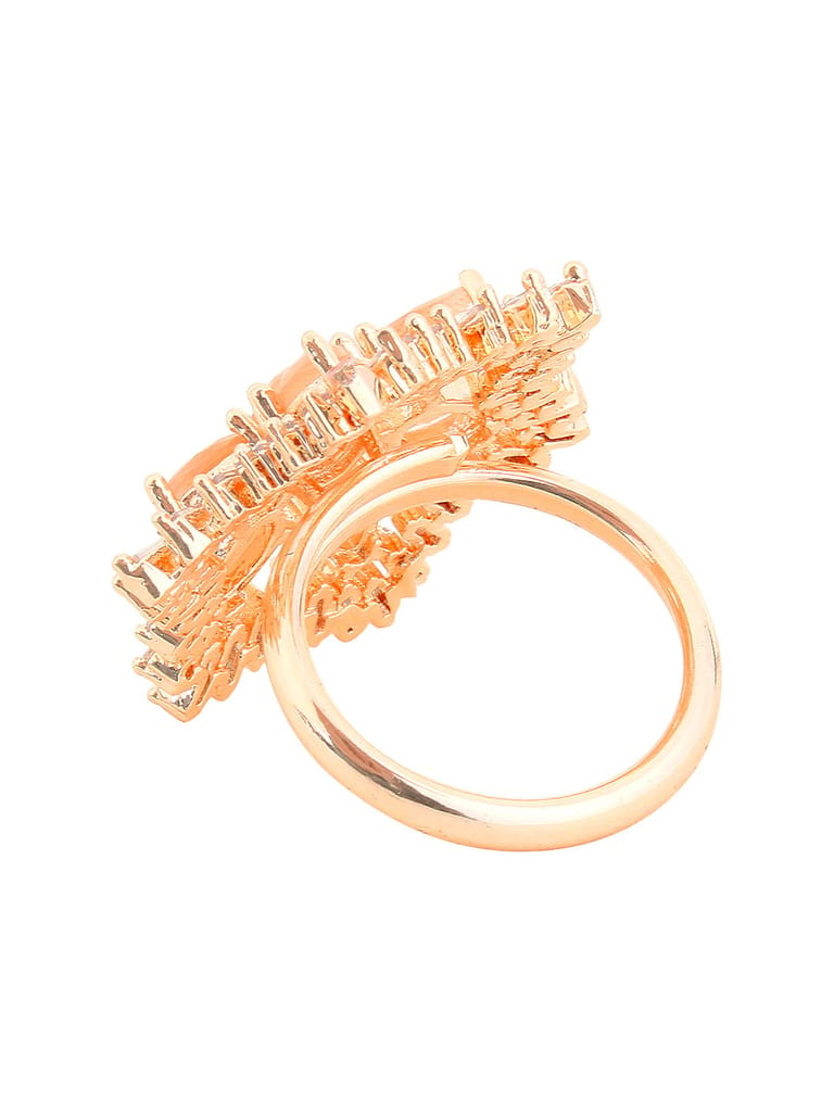 Cardinal Rose Gold Plated Peach Color American Diamond Adjustable Ring view 2