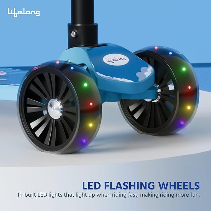 Lifelong Foldable Kids Kick Scooter with LED Wheels & Adjustable Height - Capacity 50kg- for Baby 3+ Year Old boy & Girl - Skate, Blue view 2