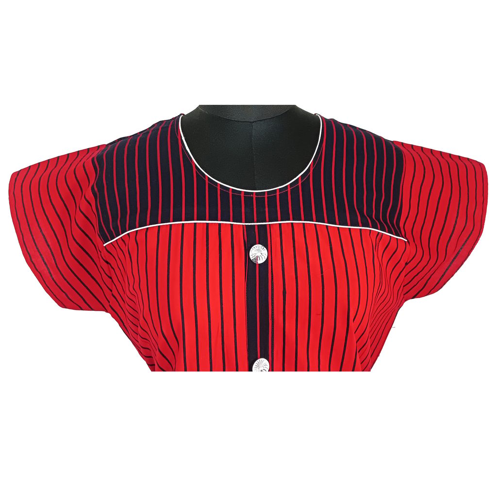 Kali pure cotton long gher red & black gown nighty for women view 2