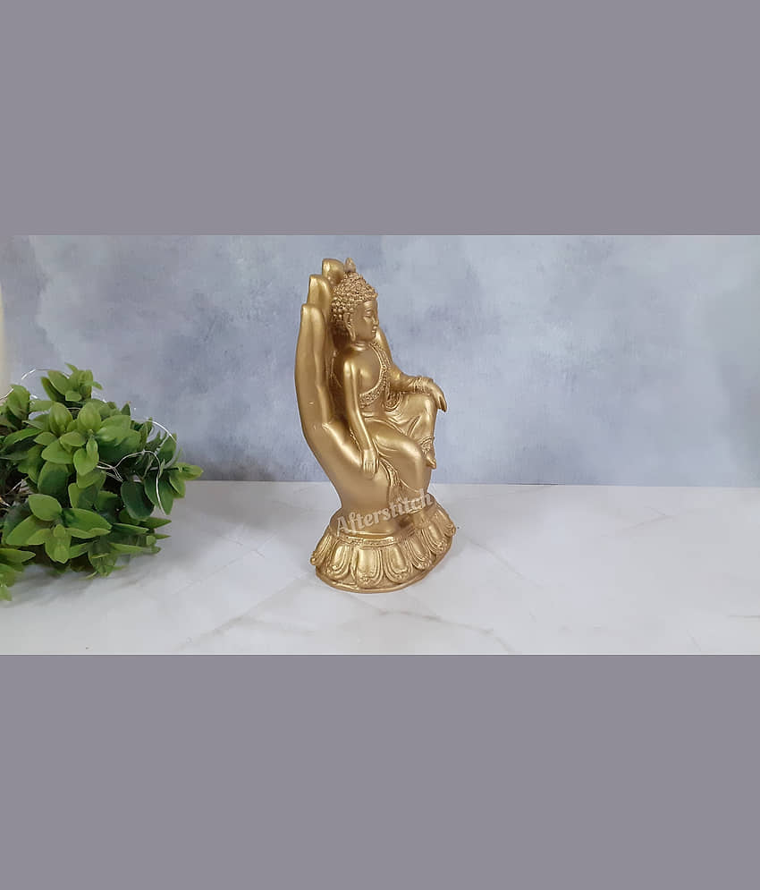 AFTERSTITCH Gautam Buddha Golden Palm Idol Statue for Home Office Living Room Table Decor Showpiece for Garden Decoration Sitting Big Size view 2