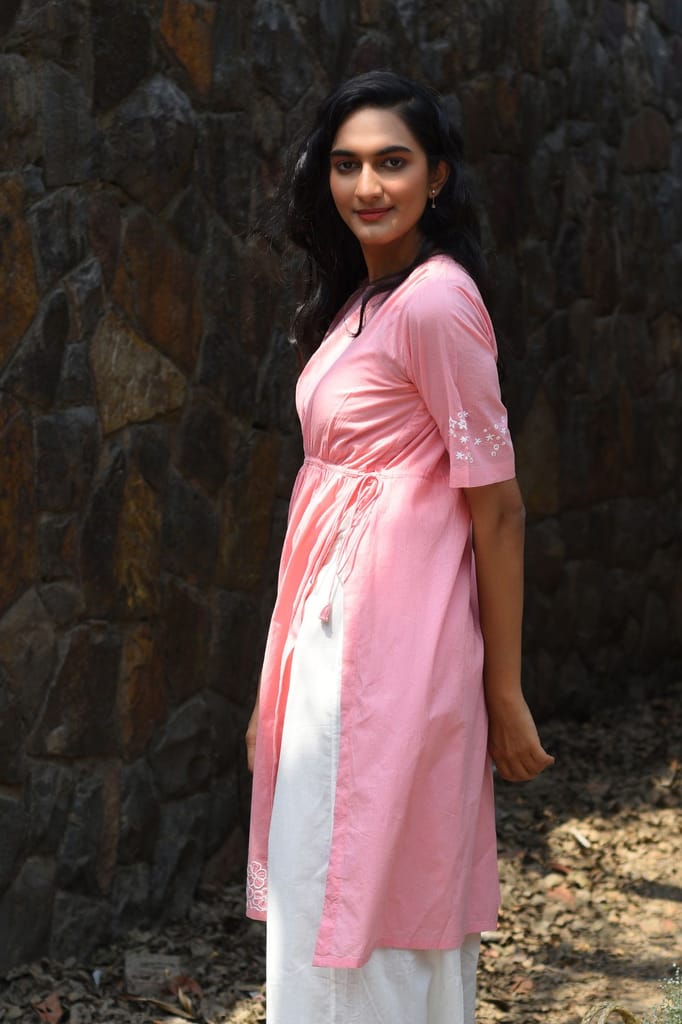Nargis Pink Kashmiri Crewel Hand Embroidered Cotton Kurta view 2