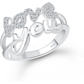 Vighnaharta Valentine message Love (CZ) Rhodium Plated Ring Rose Ring view 2