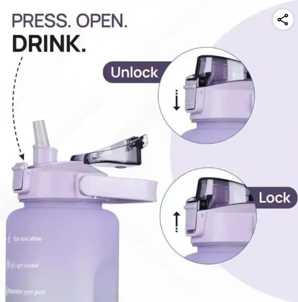 Set of 3 Water Bottle with Motivational Time Marker Leakproof Durable Non-Toxic Bottle (Random Colour) view 2