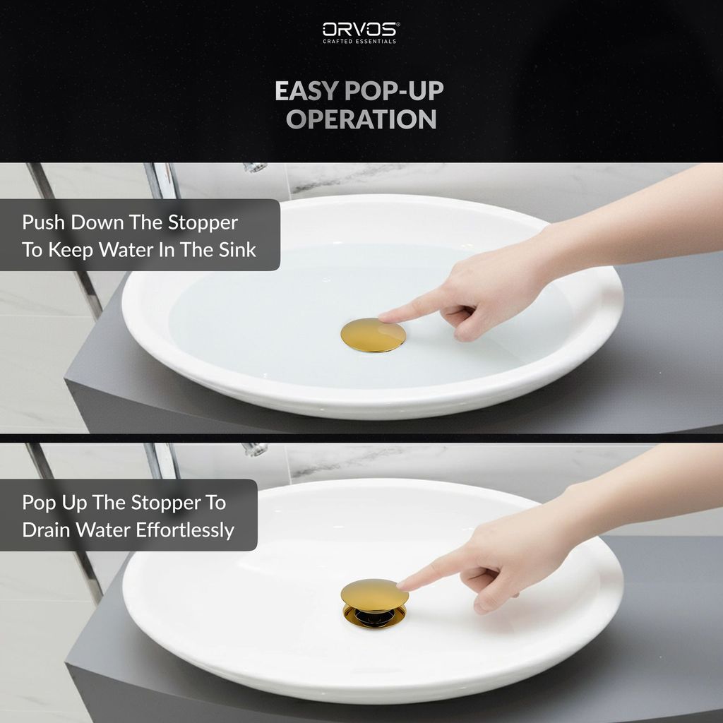 Orvos Pop-Up Style Waste Coupling, Pure Brass, Royal Golden Color, 3 Inches, for Sinks and Wash Basins view 2