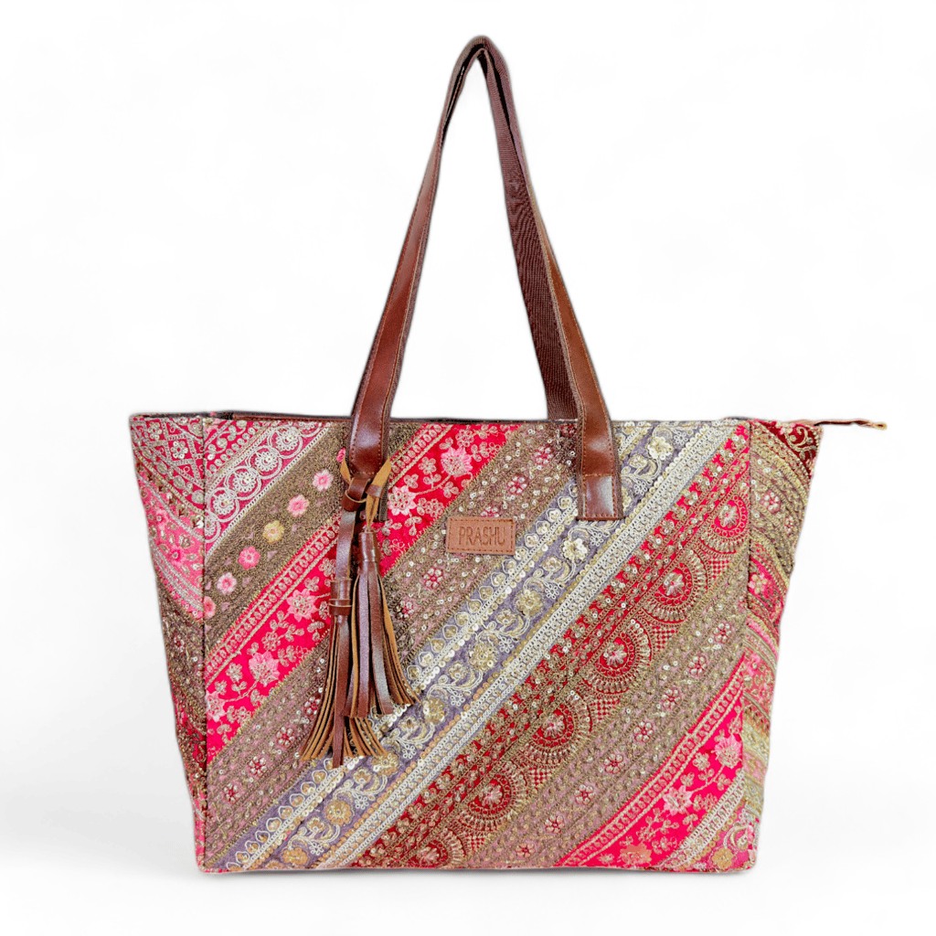 PRASHU Recycled Embroidery Lace Tote Bag Women Handbag For Office, Shopping,Travel & Gifting Shoulder Bag For Women & Girls