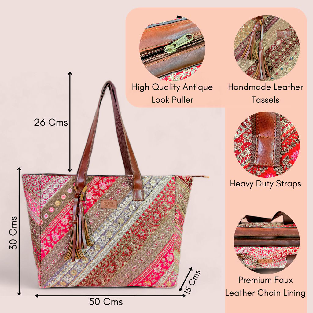 PRASHU Recycled Embroidery Lace Tote Bag Women Handbag For Office, Shopping,Travel & Gifting Shoulder Bag For Women & Girls view 2