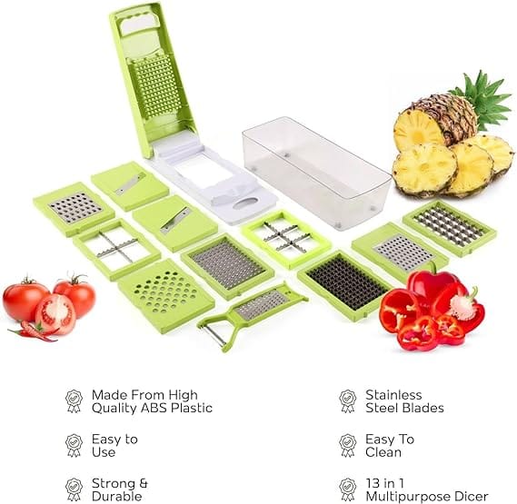 SAUDAGAR Enterprises 12 in 1 Multi Functional Vegetable Cutter for Kitchen Set Fruits Chopper Slicer, Dicer, Grater, Peeler, Chipser, Strainer Set view 2