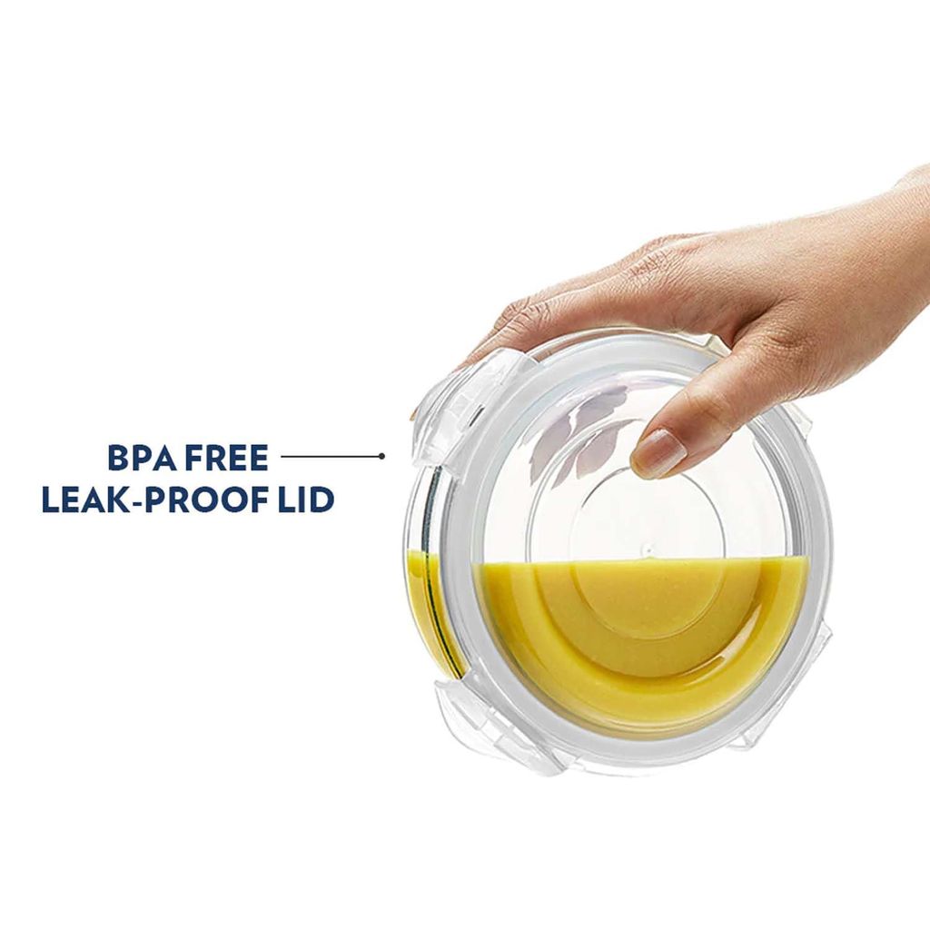 Borosil Airtight Glass Food Storage Container with Snap Lock Lid, Round, 650ml , Pack Of 1 view 2