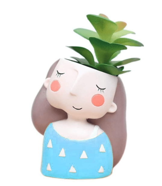 VINDHYA Handmade Cute Resin Dreaming Girl Multipurpose Pot Succulent Pot Indoor Desktop Flower Planter Home Décor Garden (Blue Girl) view 2