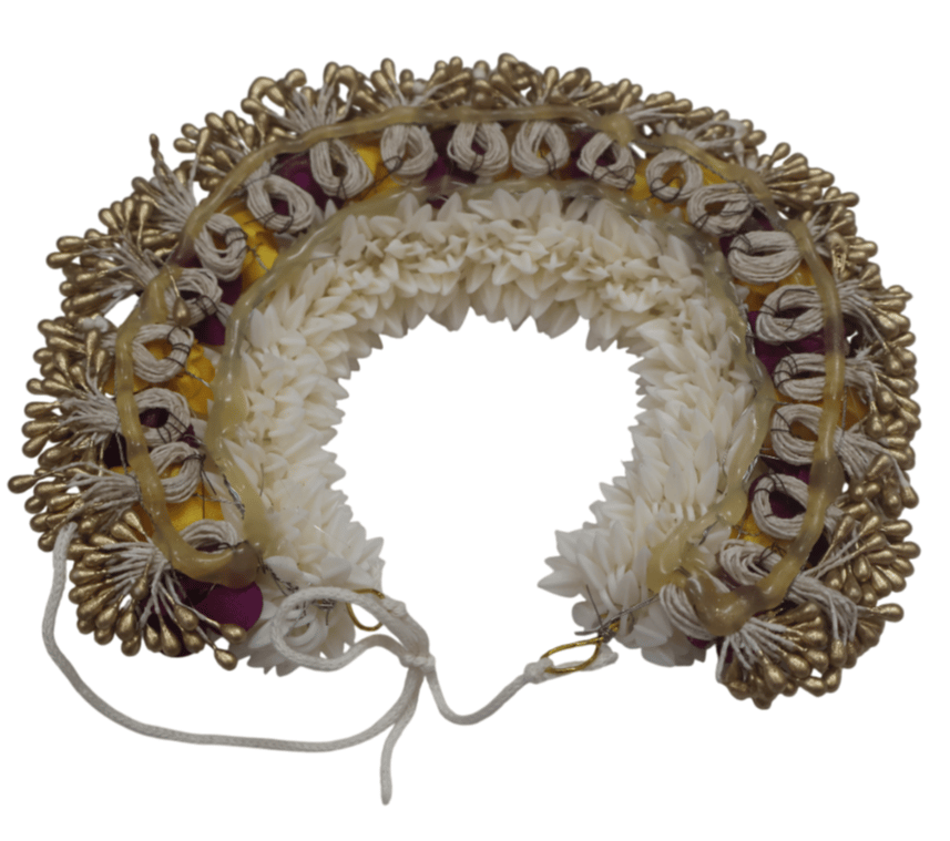 Handcrafted Hair Gajra with White, Marigold & Burgundy Flowers view 2