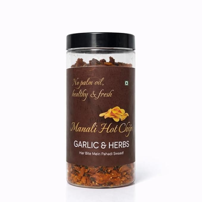 Manali Hot Chips Organic Potato Wafers Garlic & Herbs Flavor 150g | Farm Fresh Thin & Crunchy Crispy Snack | No Palm Oil