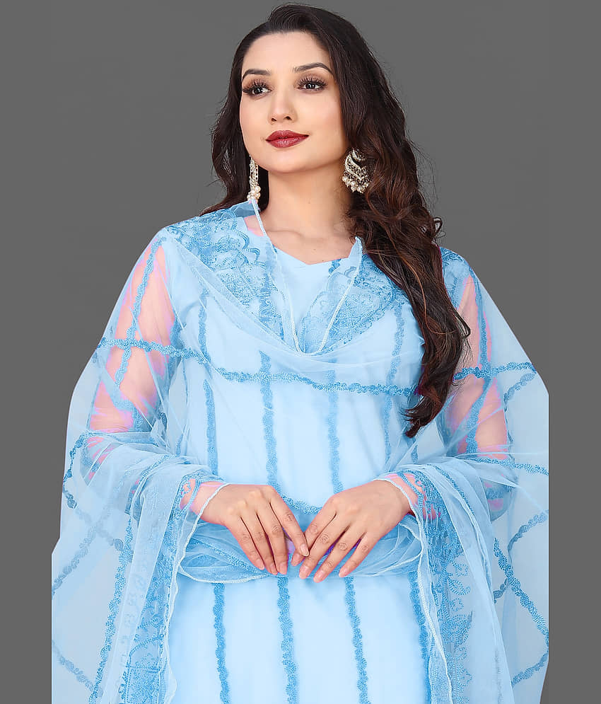 VARNI VESH Net Embroidered Kurti With Pants Women's Stitched Salwar Suit - Black ( Pack of 1 ) view 2