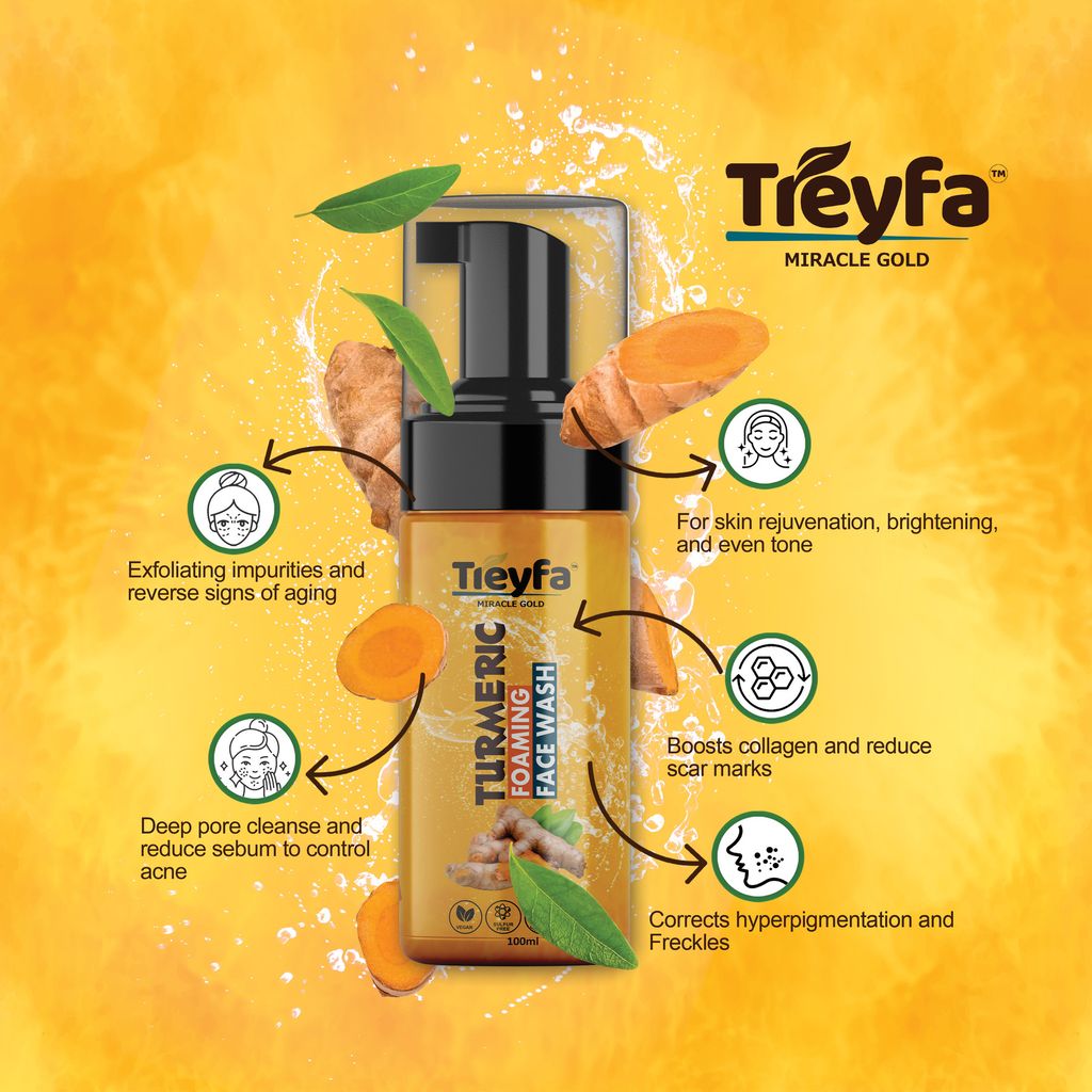 TREYFA Turmeric foaming face wash for Skin Brightening, Tan Removal | All Skin Types Face Wash (100 ml) view 2