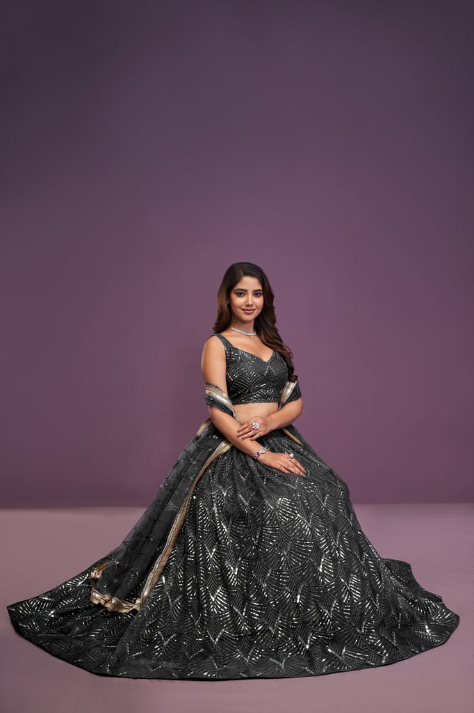 Black Soft Net Sequence Embroidery Work Lehenga Choli For Women view 2