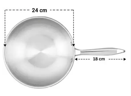 WEKTU Triply Stainless Steel Deep Fry Pan with Lid / Wok Pan – 3L Capacity, 24 cm Diameter, Induction Compatible view 2