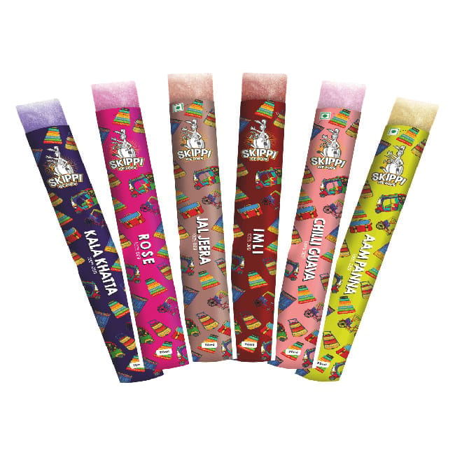 All Desi Flavour Box of Skippi Ice Pops, Kala Khatta, Rose, Jaljeera, Imli, Chilli Guava, Aam Panna ( 2 Qty of 6 Indian flavours, 12 Ice pops X 70ml each) view 2