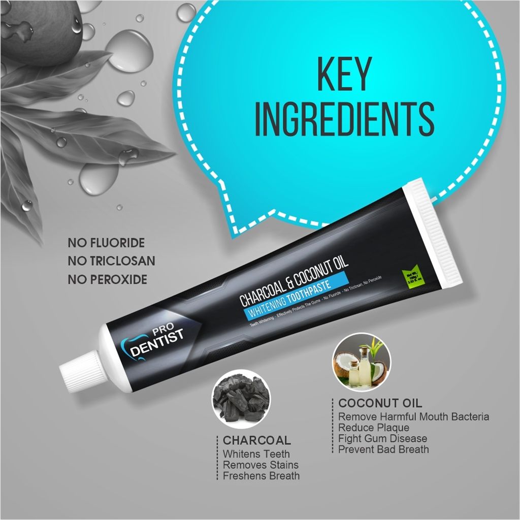 Proveda Pro Dentist Charcoal and Coconut Oil Whitening Toothpaste Pack of 2 (100 gm each) view 2
