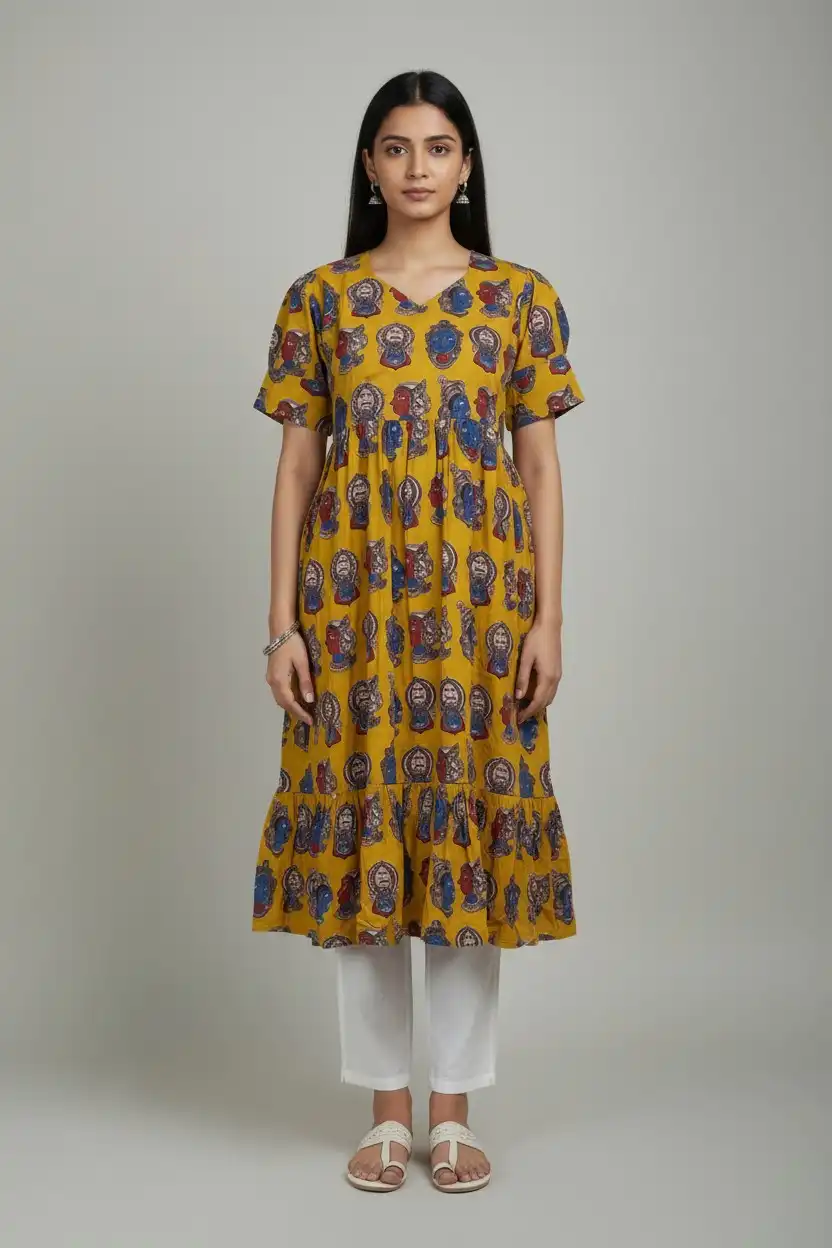 Floral Print Cotton Dress Yellow Blue Maroon