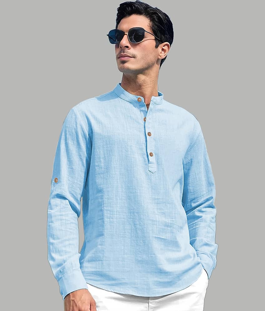 UNI VIBE Cotton Blend Plain Shirt Style Kurta For Men ( Gold ) view 2