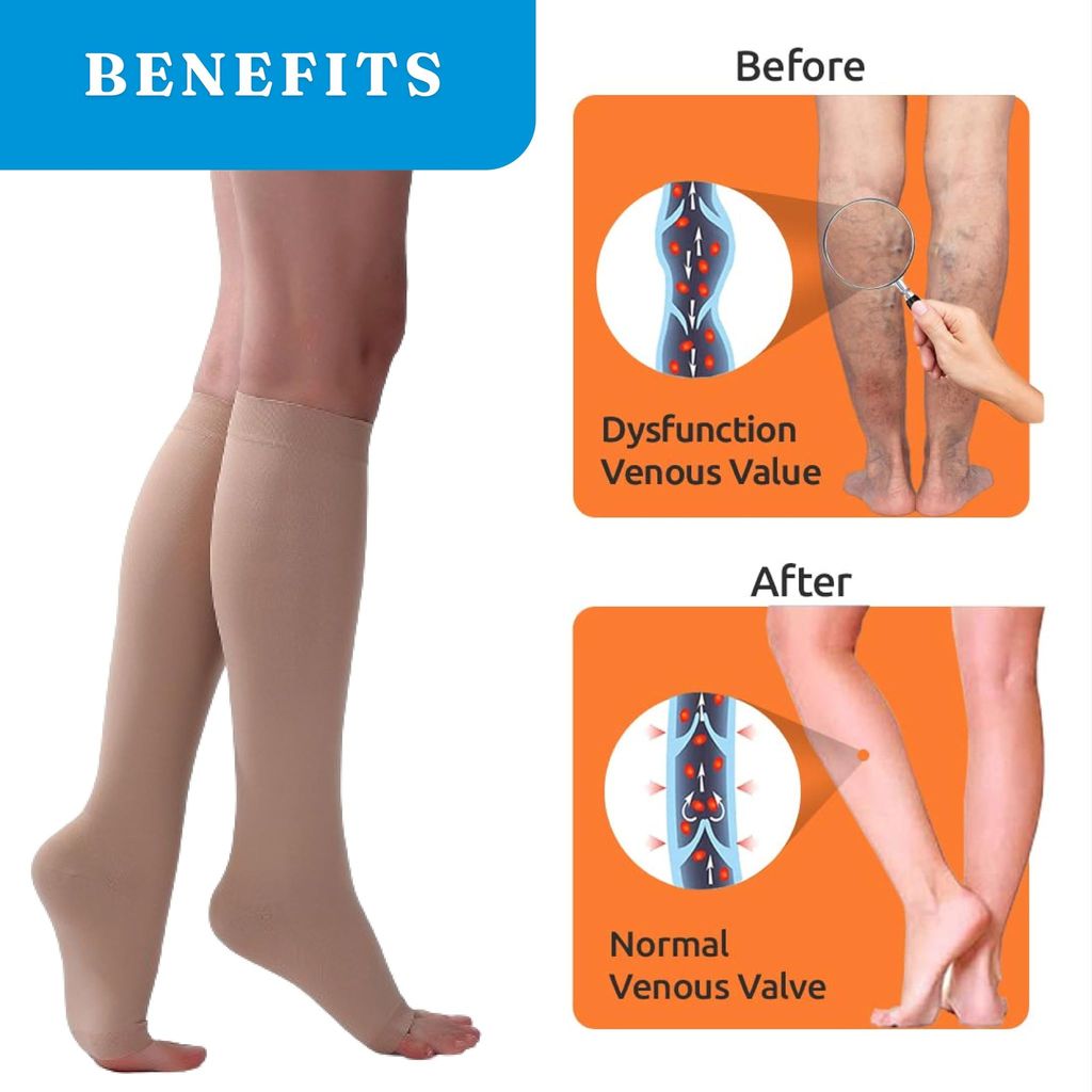 EZYFIT Imported Class II Cotton Compression Stockings Below Knee for Varicose Veins | Varicose Veins Stockings For Men and Women | 22-35mm/Hg (Medium) view 2