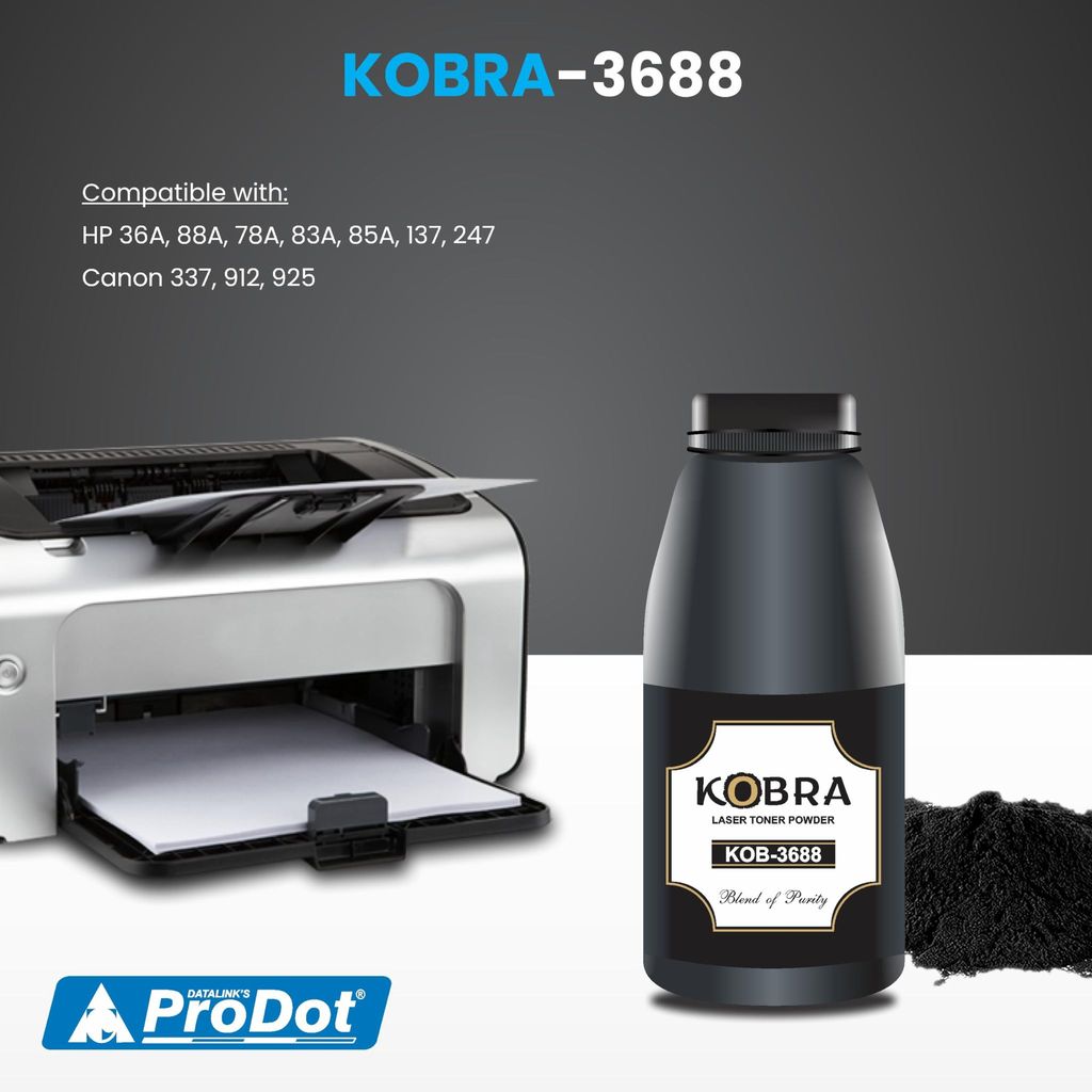 ProDot Kobra 3688 Laser Toner Powder Compatible with HP 35A, 36A, 88A, 78A, 83A, 85A & Canon 337, 912, 925 Toner Cartridges view 2