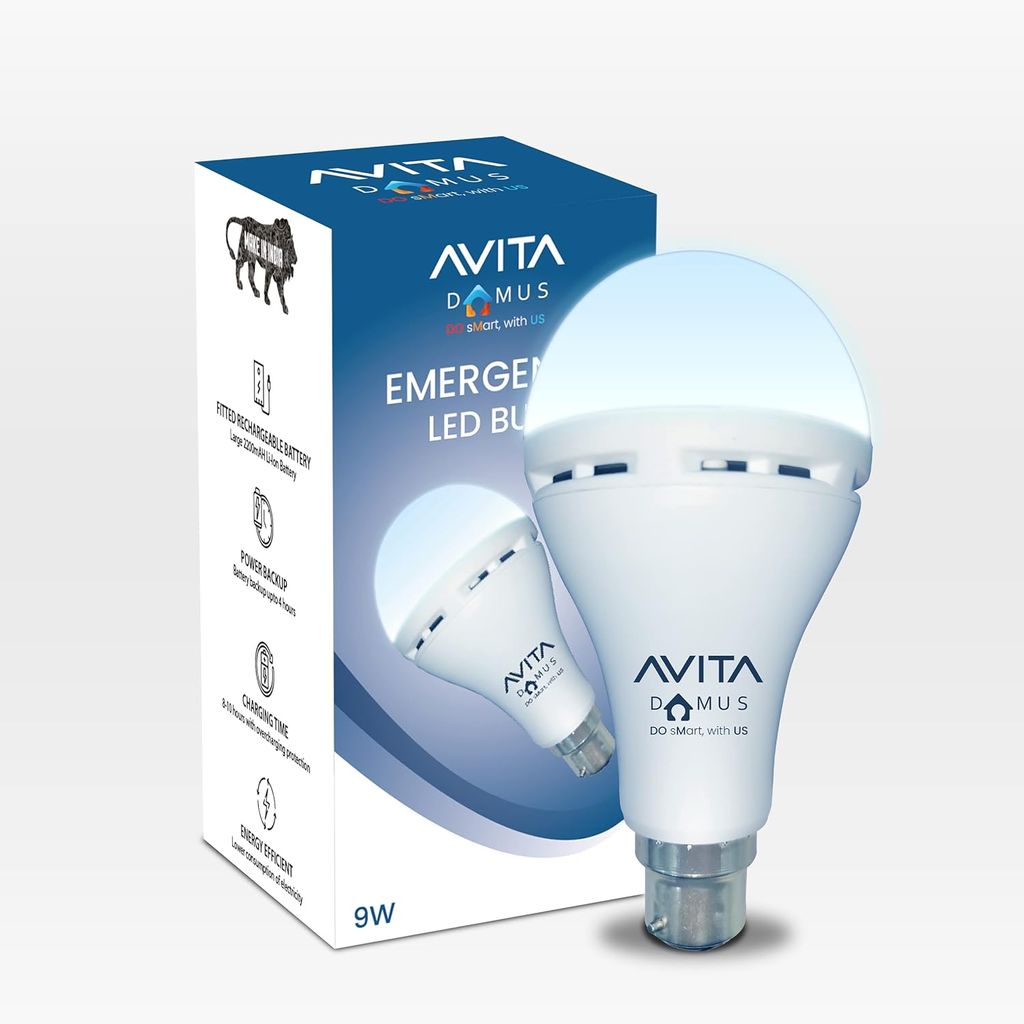 AVITA Domus 9W Emergency Led Bulb, Up To 4 Hrs Power Back Up, Over Charging Protection, Best For Power Cuts, B22 view 2