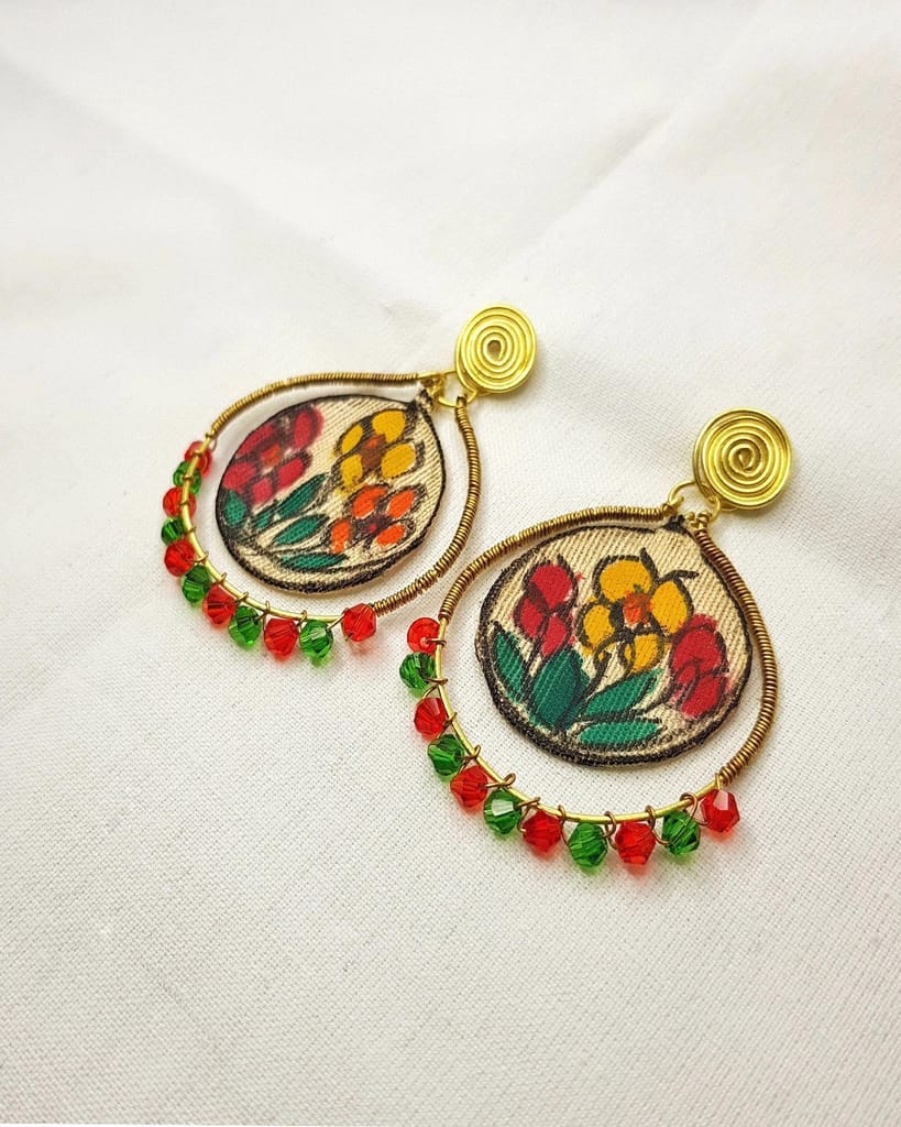 Mithila tales Phul Upcycled Handmade Earrings view 2