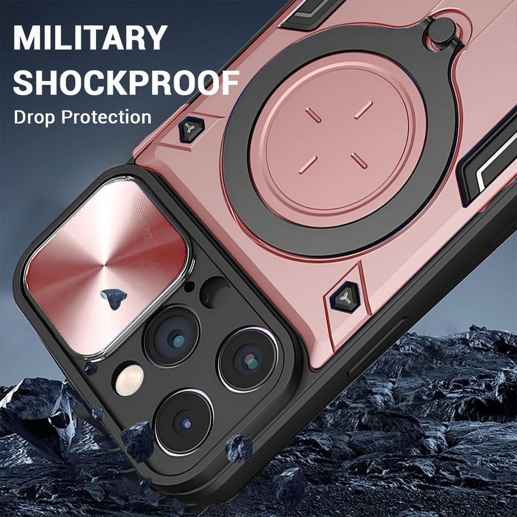 LIRAMARK Case with Apple iPhone 12 ProMax (6.1 inch) with Stand & Slider Camera Military view 2