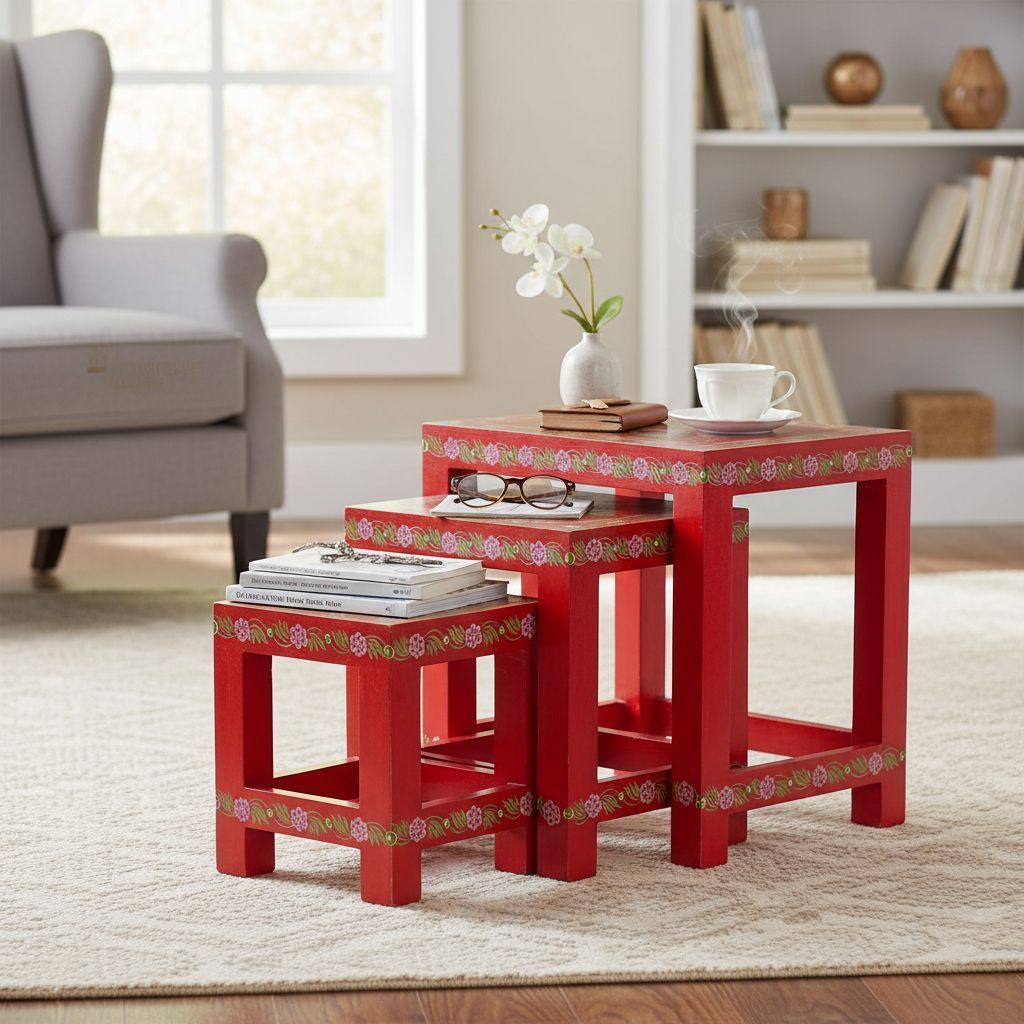 Wood Painted Nesting Side Stool Set of 3 view 2