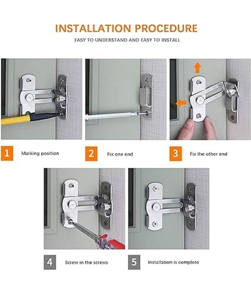 90 Degree Flip Barn Door Lock | Stainless Steel Latch | Safety Sliding Barn Door Lock | Hook Lock Latch for Barn Door Latches, Sliding Door Antique Lock, Gate Latches, Wine Cabinet Closet. view 2