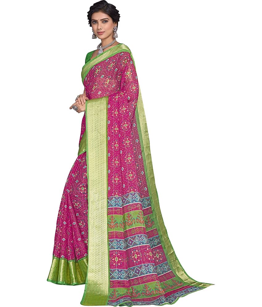 Sariya Organza Printed Saree With Unstitched Blouse Piece ( Navy Blue ) view 2