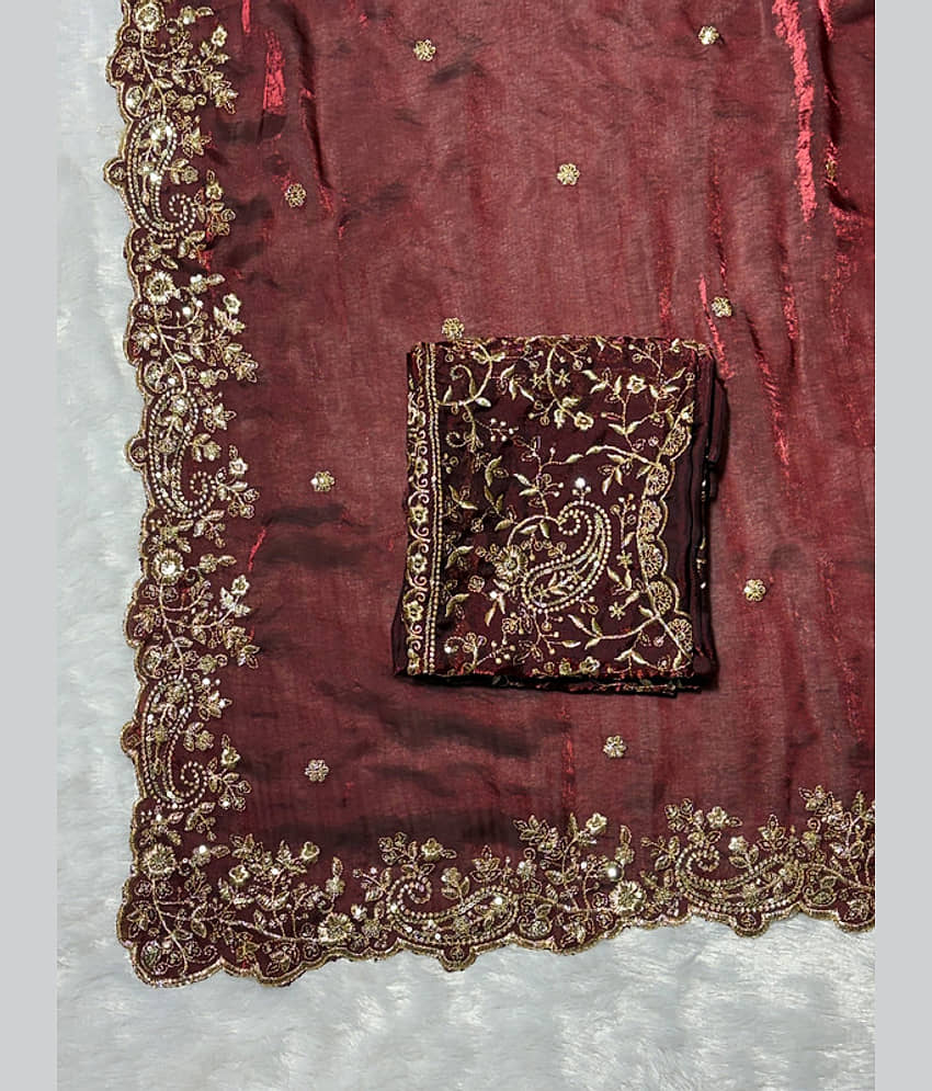 ofline selection Satin Embroidered Regular Saree With Unstitched Blouse Piece ( Maroon ) view 2