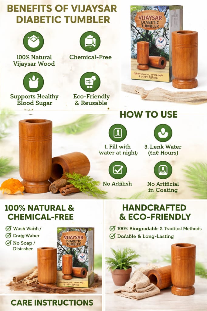 Brown Vijaysar Natural Wooden Glass Tumbler For Diabetes Management, Herbal Detox Cup, Ayurvedic Traditional Wood Drinking Cup, 100Ml view 2