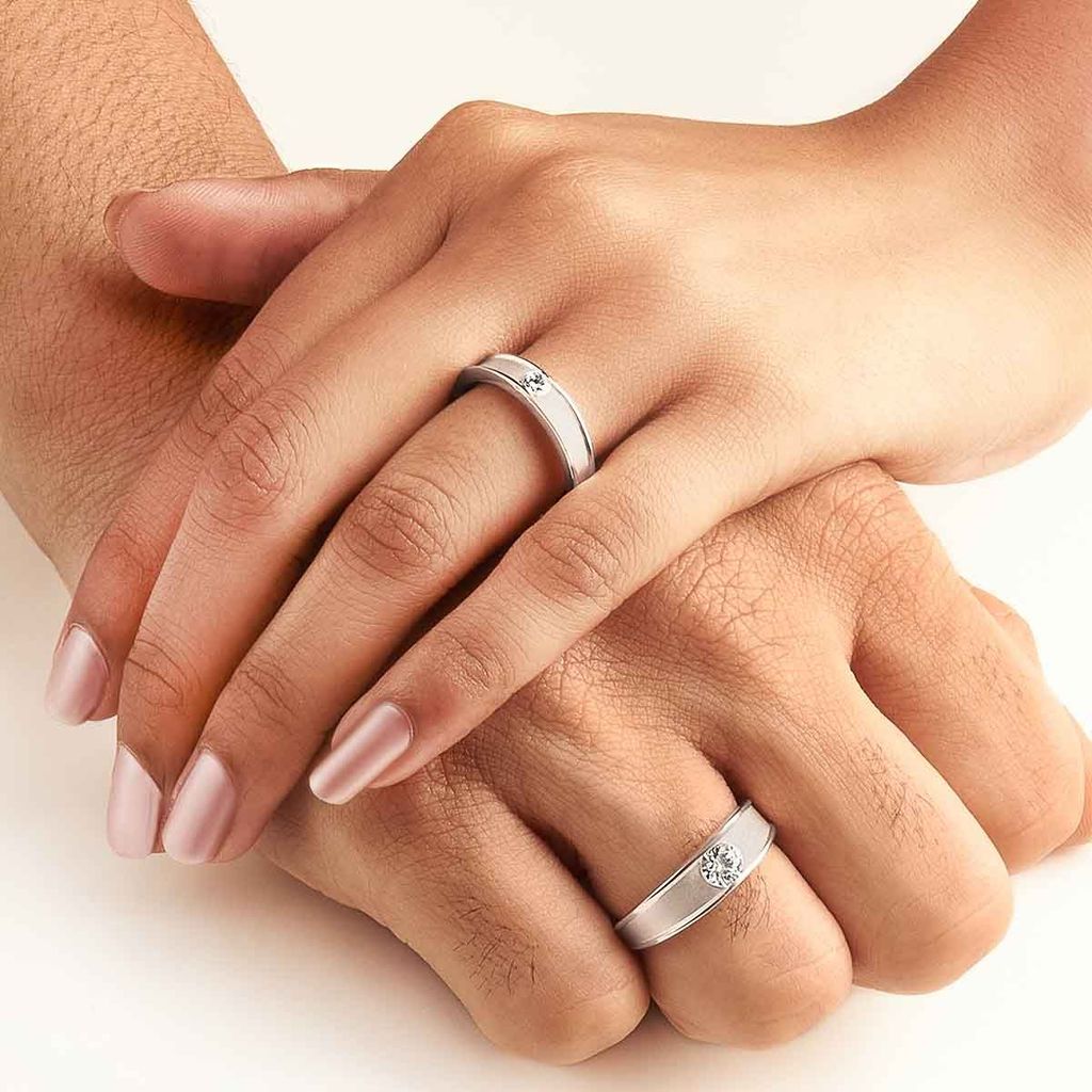 Silver Modern Love Couple Rings view 2
