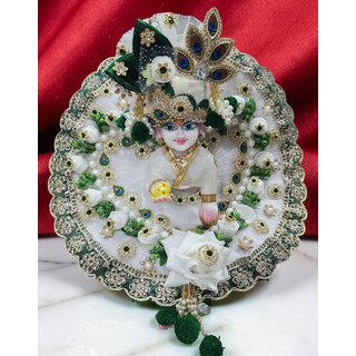 Designer White & Green Laddu Gopal Poshak with Floral Detail | Janmashtami Krishna Idol Outfit and Crown