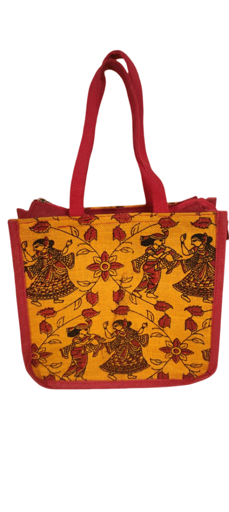 Artistic Jute Tote Bag with Traditional Print view 2