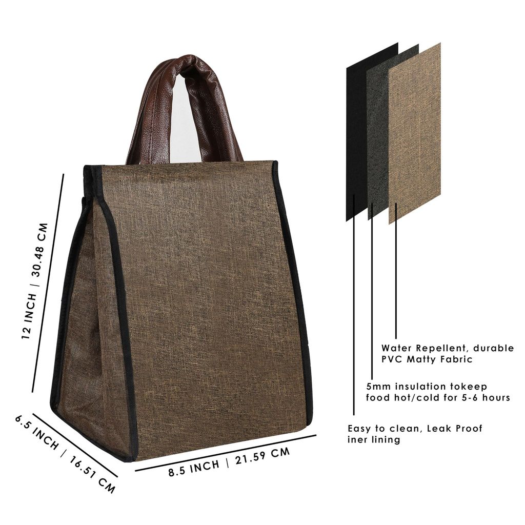Khaki Essence: Linen Textured Insulated Tiffin Bag/Lunch Bag (TB09) view 2