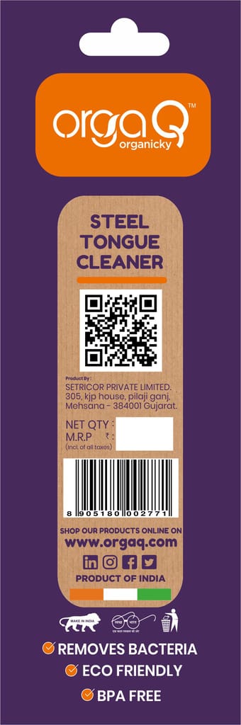 OrgaQ Organicky Natural Steel Tongue Cleaner (Scraper) for Freshens Breath | Eco Friendly (Pack of 2) view 2