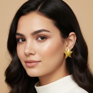 18k Gold Plated Stud Earring (Textured Star Stud Earrings) view 2