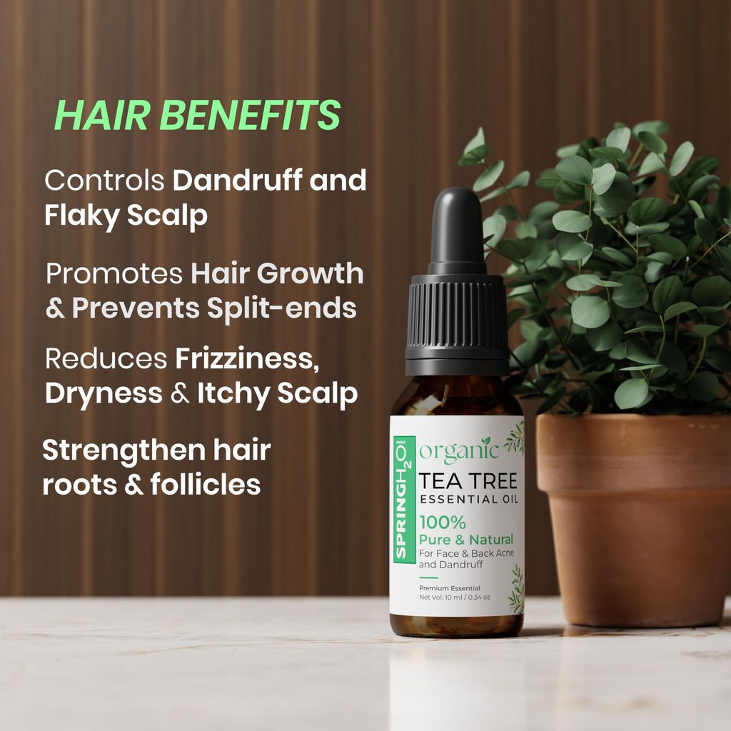 Spring H2O 100% Pure & Natural Tea Tree Essential Oil | Organic Anti-Acne & Dandruff Care Oil | Multipurpose Therapeutic Grade Oil for Face, Skin, Hair & Scalp � 10ml view 2