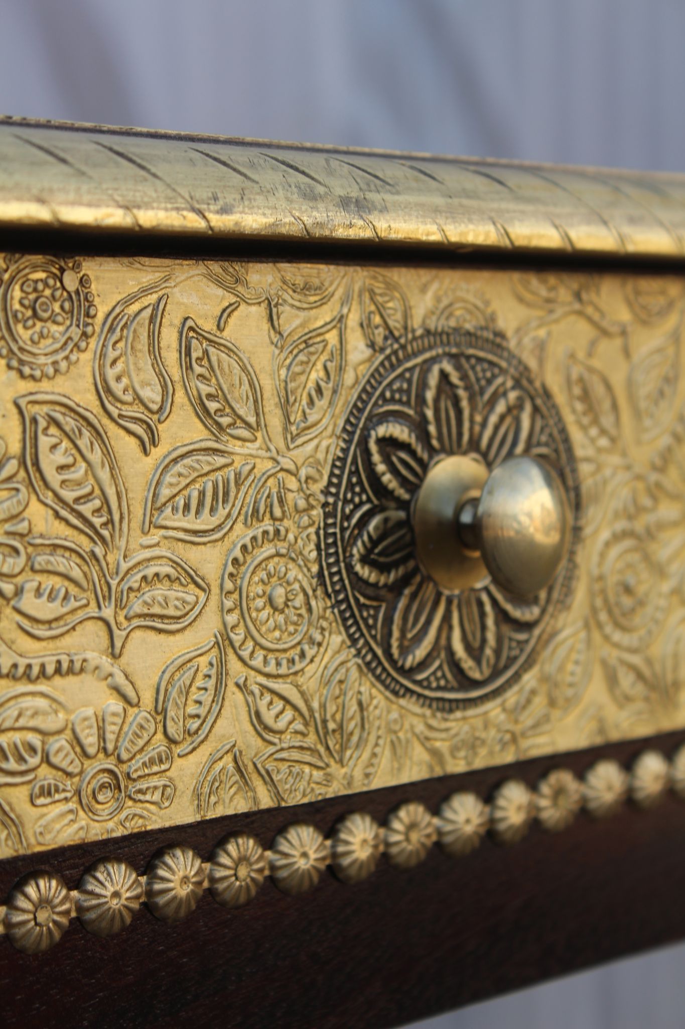 Shambhu Handicrafts Wooden U Shape Stool Cum Side Table || Handcrafted brass feeting With One Drawer Storage & Magazine Rack || HOME || RESTAURANT || OFFICE || DRAWING,LIVING ROOM DECOR . view 2