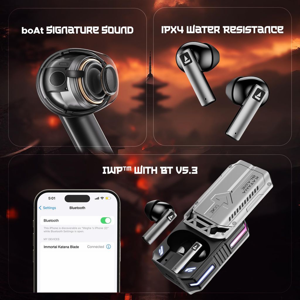 Boat Immortal Katana Blade 2.0 Earbuds (Gray) view 2