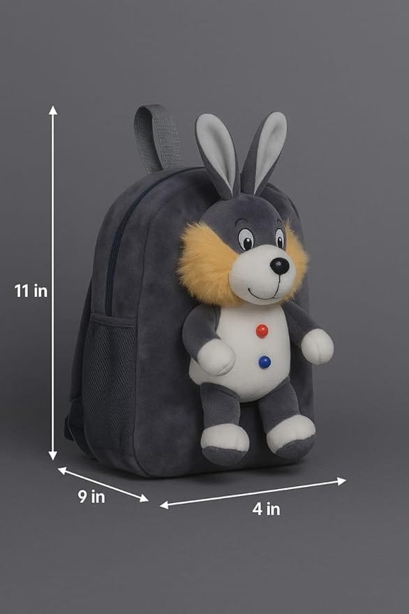 Kids Rabbit School Bag Soft Plush Backpack Cartoon Toy for Boys Girls Age 2-6 Years Nursery Preschool Picnic Travel Bag Grey view 2