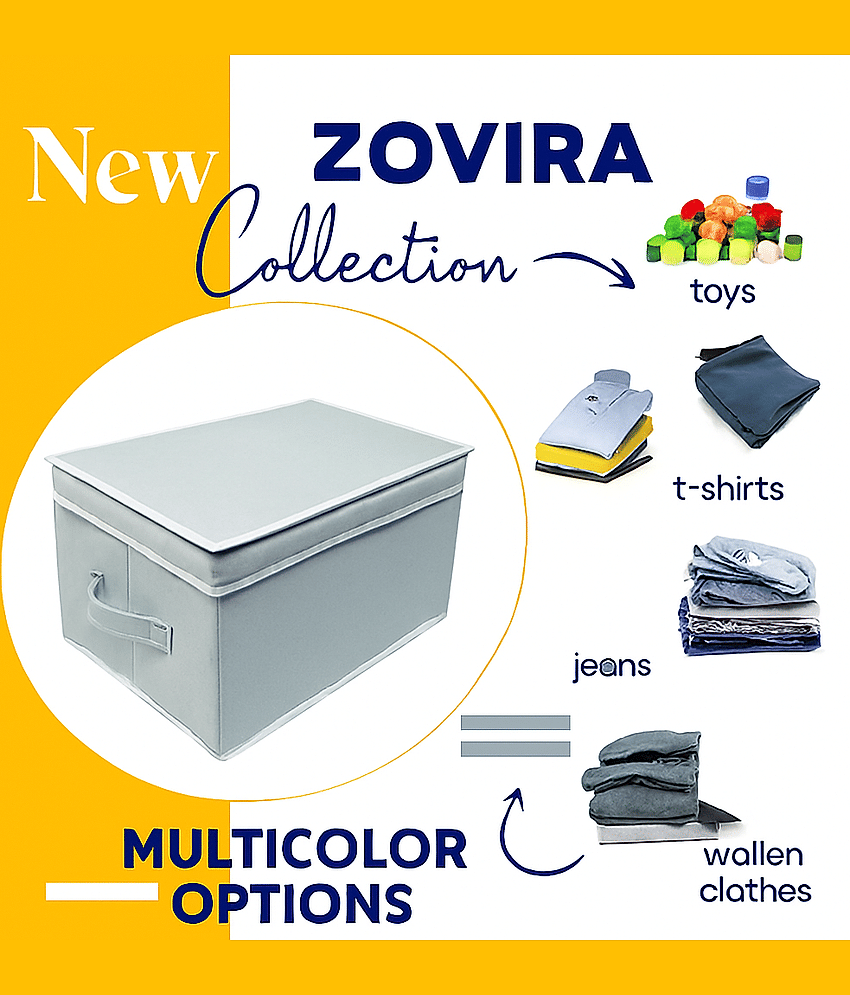 Waji Va Foldable Fabric Storage Box with Lid and Handle Multipurpose Organizer for Clothes Toys Sarees Towels and Books Collapsible Storage Basket for Home Bedroom and Wardrobe view 2