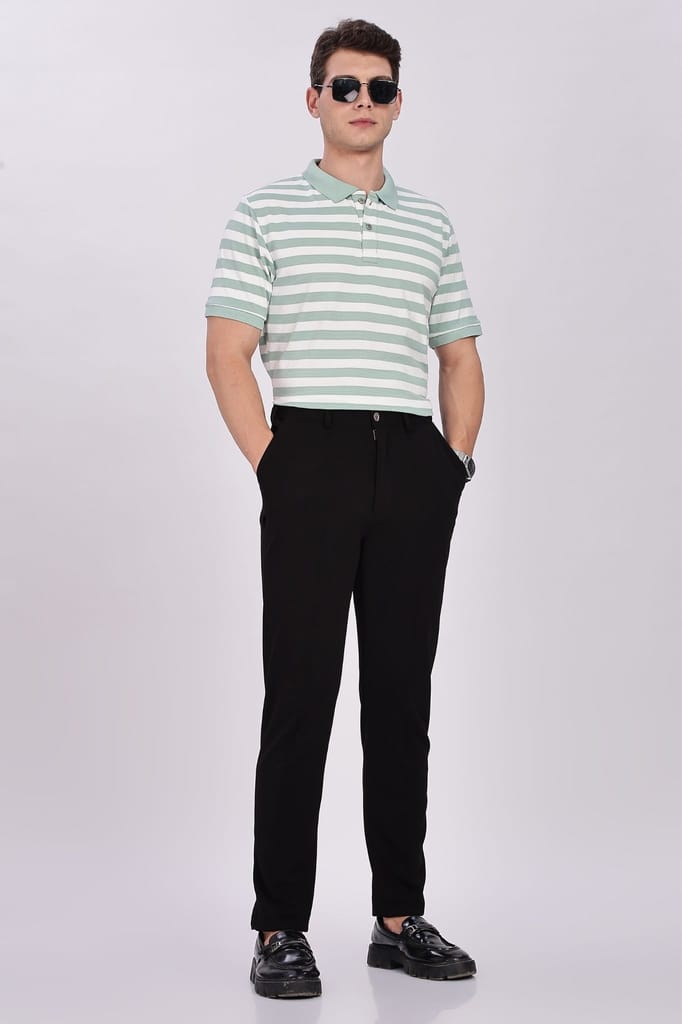 Puff Cotton Green & White Striped Polo view 2